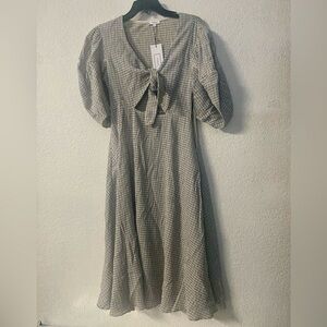 Rhode Ginny Tie-front Cutout plaid Midi cottage-core Dress in Cerulean size 8